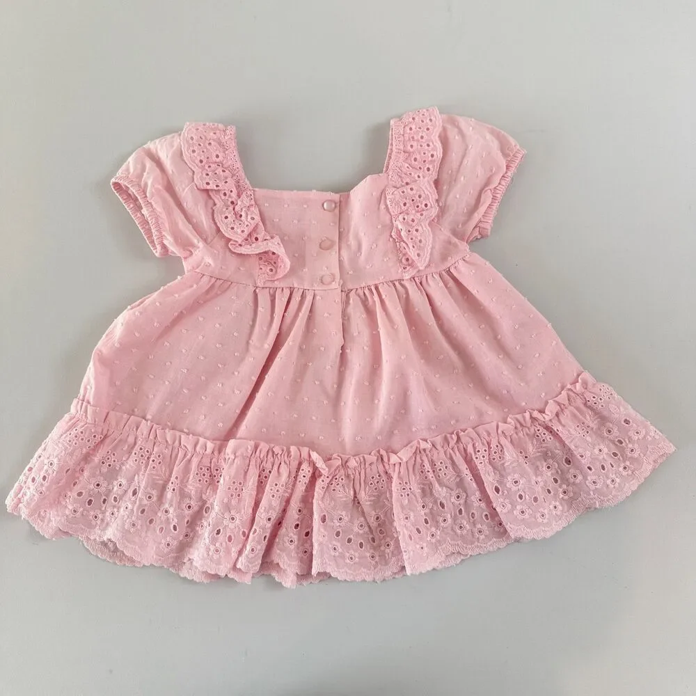 Shabby Chic Girls Pink Eyelet Ruffle Top Lined Size XS - 4 New With Tags - Picture 3 of 12